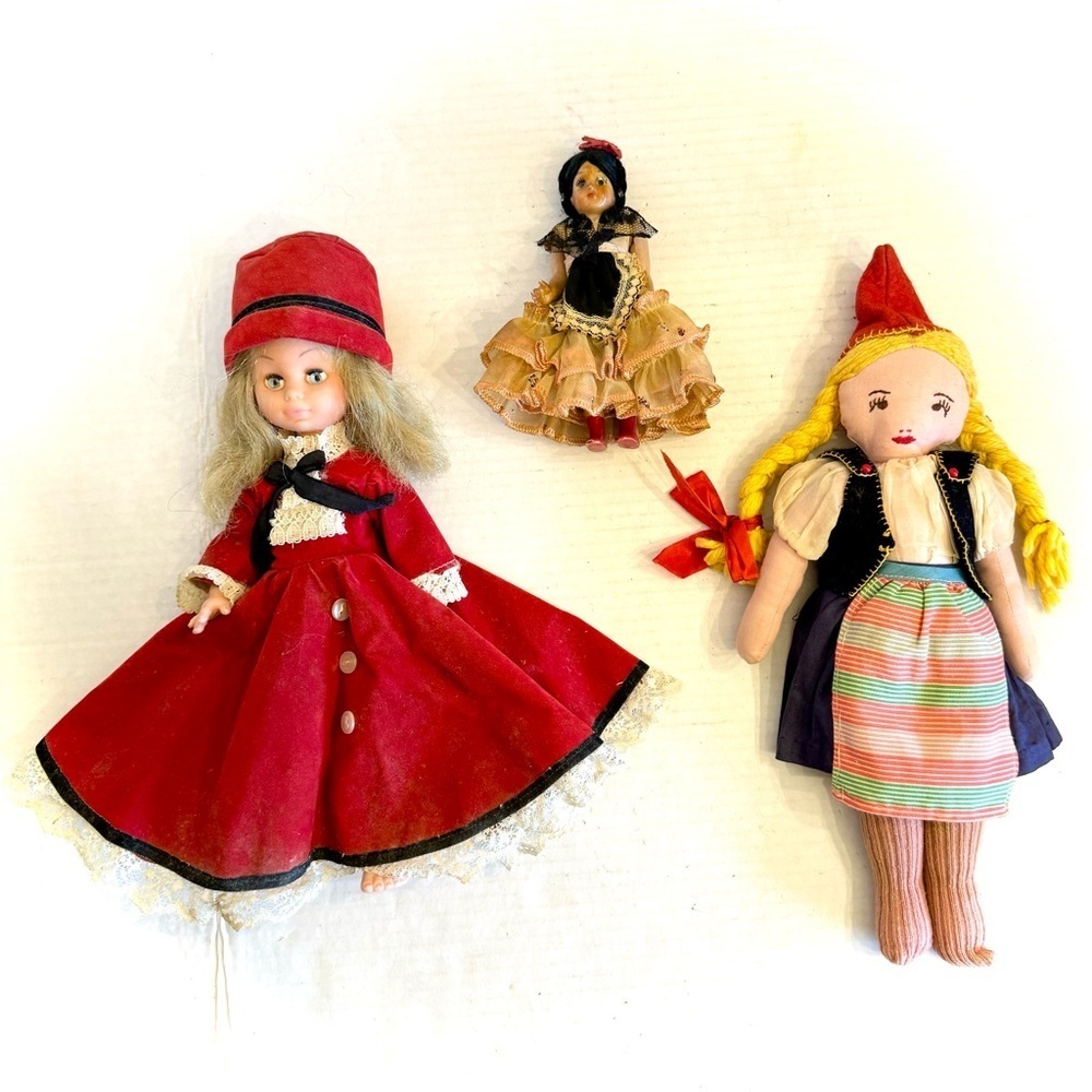 Lot of 3 Collectible Vintage Dolls 6-14" Lot Of 3 Dressed Dolls Toys Flamenco